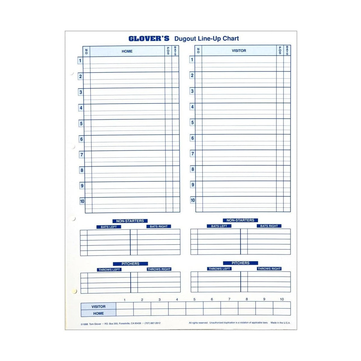 Glover's Dugout Line Up Chart