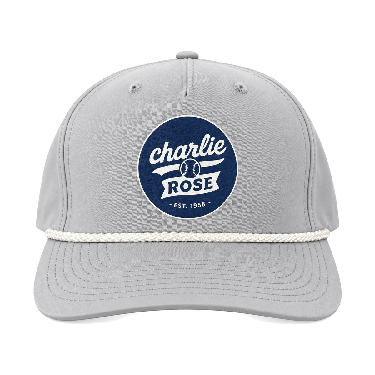 Charlie Rose Adult Snapback Rope Cap - Blue Logo in Grey