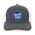 Charlie Rose Adult Trucker Hat - Blue Logo in Grey/White